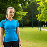 **Sustainable Sportswear**: Create an image of a modern sports shirt made from recycled materials, showcasing its vibrant colors and stylish design. The setting should emphasize an eco-friendly environment, such as a park or outdoor area, to highlight the sustainability aspect.