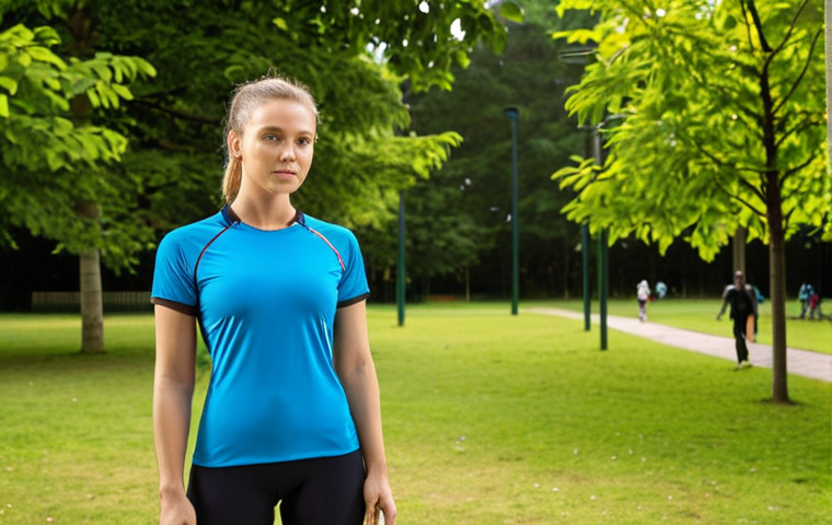 **Sustainable Sportswear**: Create an image of a modern sports shirt made from recycled materials, showcasing its vibrant colors and stylish design. The setting should emphasize an eco-friendly environment, such as a park or outdoor area, to highlight the sustainability aspect.