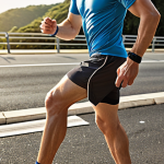 **

A runner, man, wearing light running gear, Dri-FIT shirt, split shorts with liner, running socks, running on a sunny day. He is wearing a running cap. Focus on moisture-wicking fabrics and breathability.

**